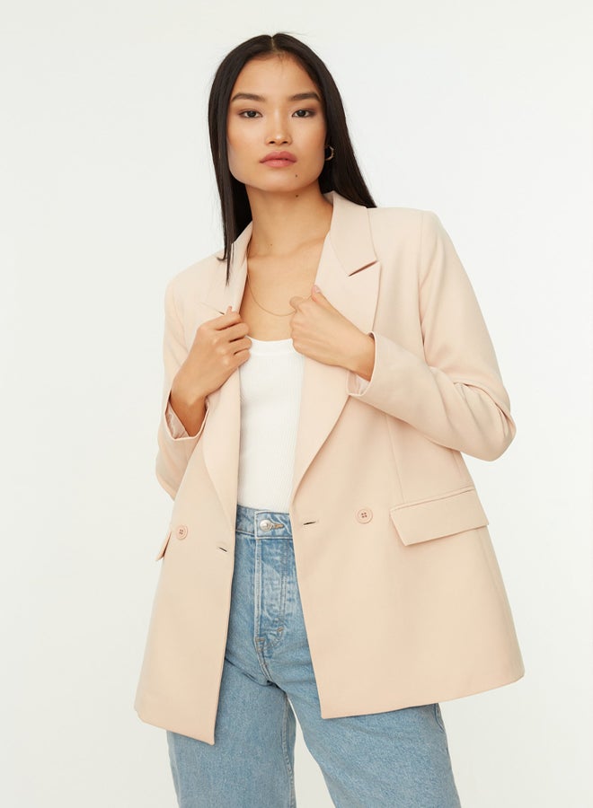 trendyol Beige Regular Lined Double Breasted Closure Woven Blazer Jacket - Image 2