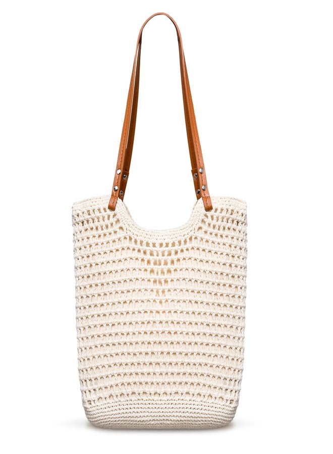 Toptime Crochet Beach Bags for Women, Woven Beach Tote Bag with Zipper & Leak-Proof Lining, Lightweight Boho Shoulder Bags with Leather Handle, Large Capacity Handbags for Summer Vacation Travel - Image 1