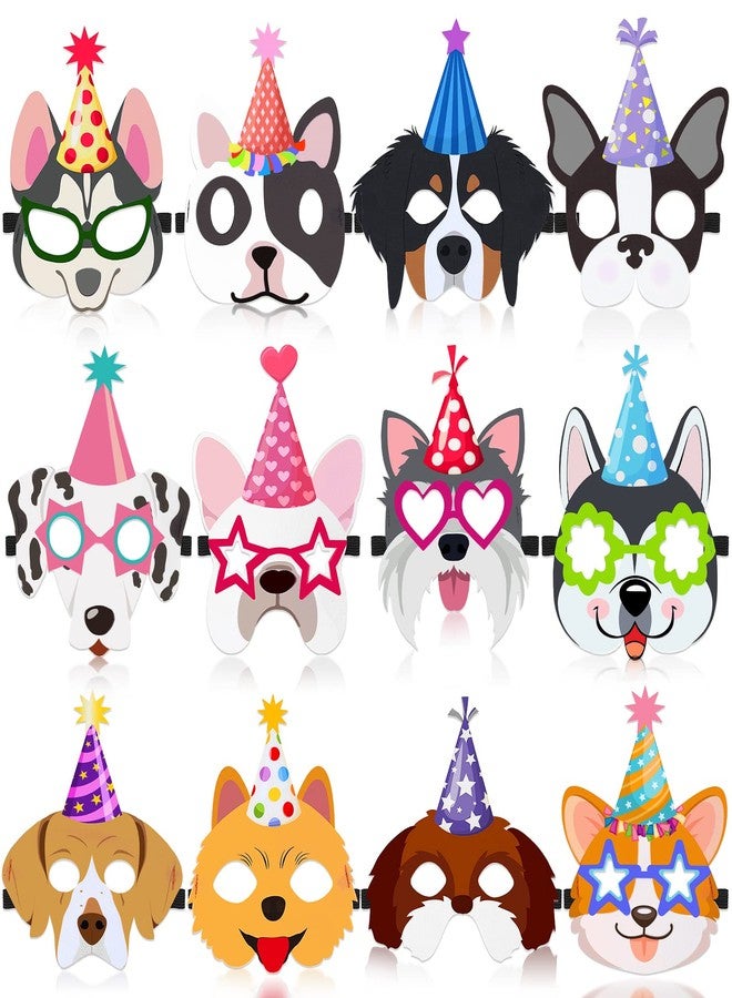 Zhanmai 12 Pcs Dog Party Favor Masks for Kids Funny Soft Felt Masks Puppy Themed Birthday Supplies Banner Decoration for Dog Pet Birthday Animal Costume Cosplay Party Favors Baby Shower, 12 Styles - Image 1