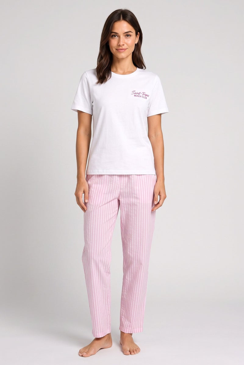 Threadbare Women 2 Pcs Embroidered Pajama Top And Bottom Set, Multicolor - Image 1
