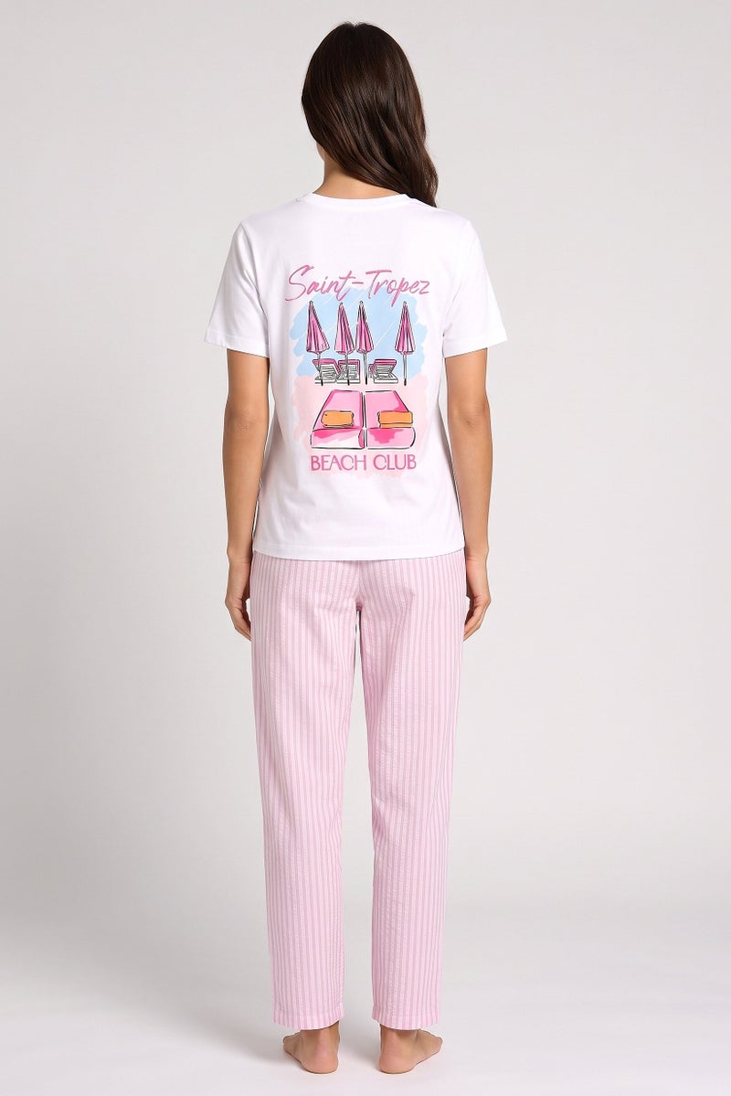 Threadbare Women 2 Pcs Embroidered Pajama Top And Bottom Set, Multicolor - Image 4