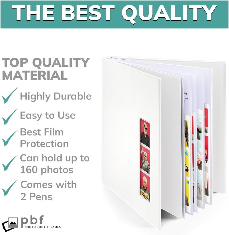 pbf PHOTO BOOTH FRAMES PBF (1 Pack) Photo Booth Album, Guest Book with 2x6 Clear Picture Inserts, White Cover with Plastic Sleeves & White Pages, Scrapbook Album for Photo Strips, Memory Book, Wedding, and Baby Showers - Image 4