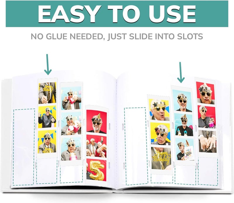 pbf PHOTO BOOTH FRAMES PBF (1 Pack) Photo Booth Album, Guest Book with 2x6 Clear Picture Inserts, White Cover with Plastic Sleeves & White Pages, Scrapbook Album for Photo Strips, Memory Book, Wedding, and Baby Showers - Image 5