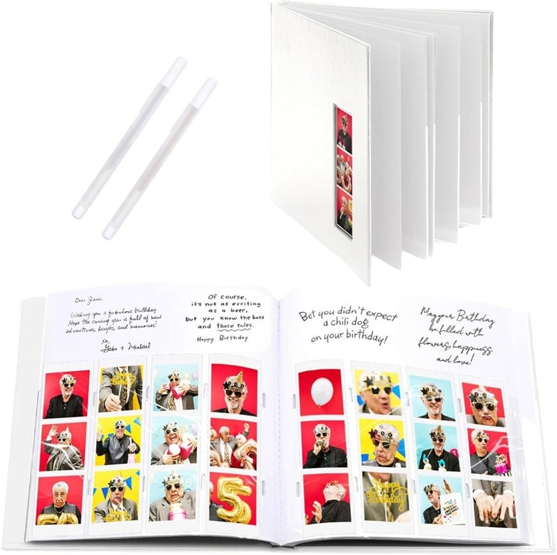 pbf PHOTO BOOTH FRAMES PBF (1 Pack) Photo Booth Album, Guest Book with 2x6 Clear Picture Inserts, White Cover with Plastic Sleeves & White Pages, Scrapbook Album for Photo Strips, Memory Book, Wedding, and Baby Showers - Image 1