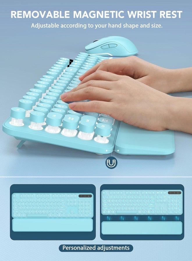 Trueque Wireless Keyboard and Mouse Backlit - Typewriter Keyboard with Detachable Wrist Rest, Retro Round Keycaps, Light Up Letters, 2.4G Cordless Combo for Mac, Windows, PC, Laptop, Trueque(Mint Green) - Image 3