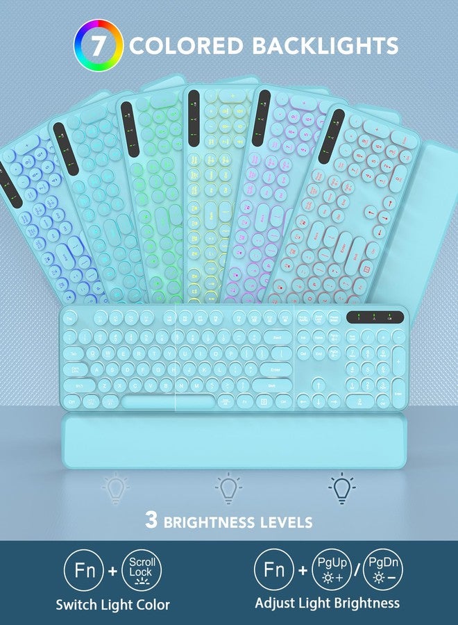 Trueque Wireless Keyboard and Mouse Backlit - Typewriter Keyboard with Detachable Wrist Rest, Retro Round Keycaps, Light Up Letters, 2.4G Cordless Combo for Mac, Windows, PC, Laptop, Trueque(Mint Green) - Image 2