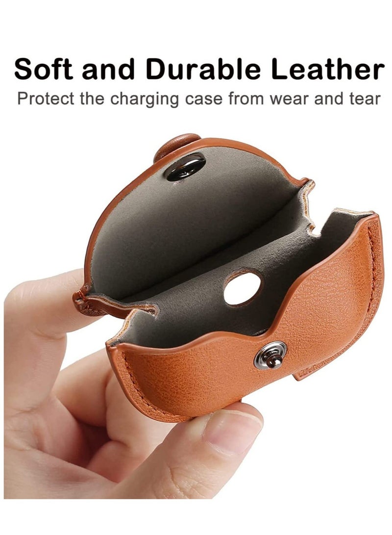 Leather Case Cover Compatible with Apple Airpods Pro 2 2nd Generation, Leather Protective Case Cover Skin with Carabiner Clip (Light Brown)