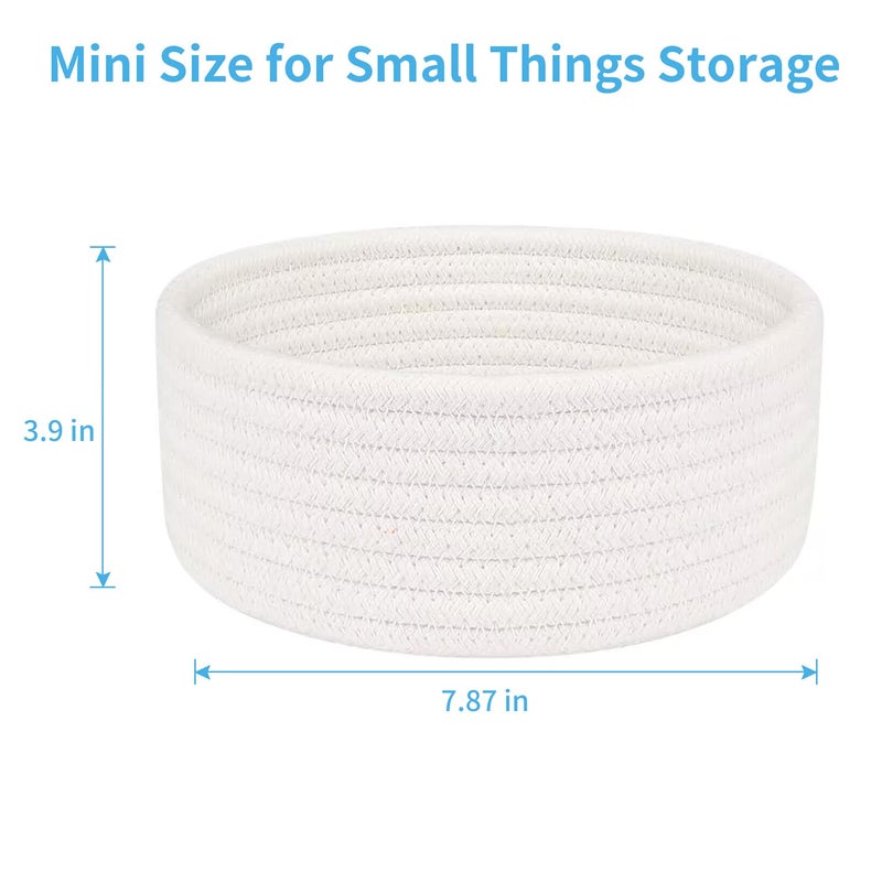 ABenkle Small Woven Basket, Empty Tiny Shallow Storage Basket, Mini Cotton Rope Baskets, Round Decorative Hamper, Basket Storage Bins for Toys, Spa, Socks, Nursery, Living Room- White - Image 2