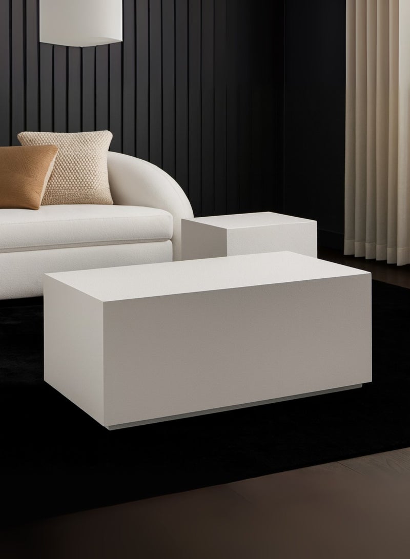 Karnak Mist 2-Piece White Rectangular Coffee Table Set – Modern Minimalist Block Design Center Tables for Living Room, Balcony & Office UAE - Image 1