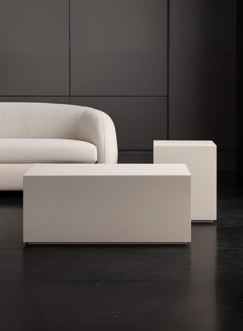 Karnak Mist 2-Piece White Rectangular Coffee Table Set – Modern Minimalist Block Design Center Tables for Living Room, Balcony & Office UAE - Image 2