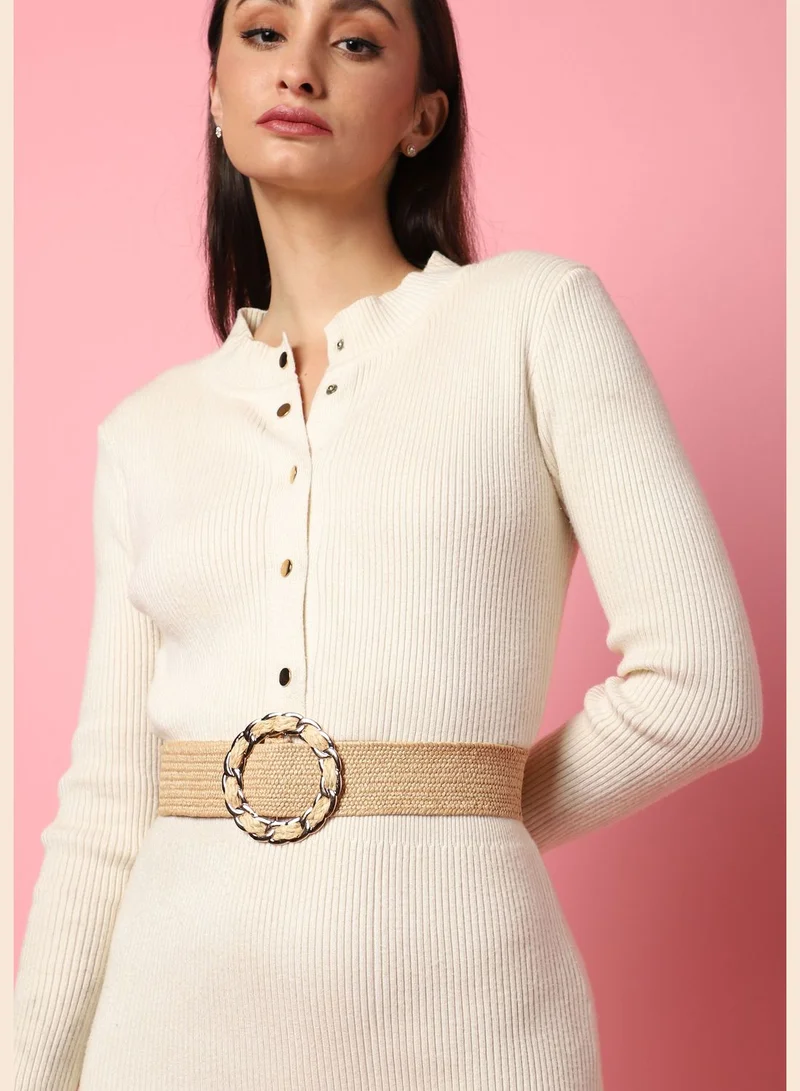 Haute Sauce Casual Textured Raffia Waist Belt For Women