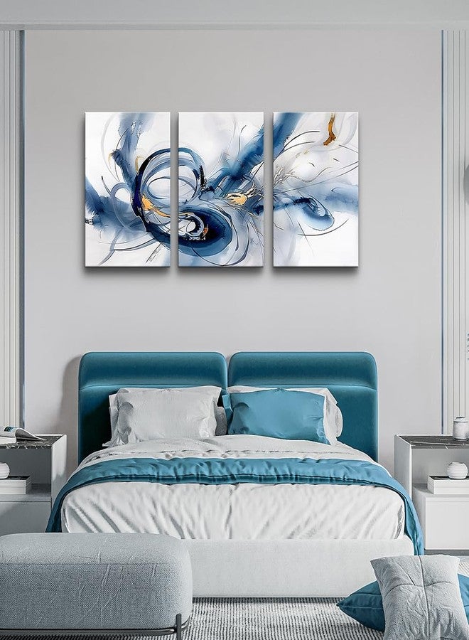 TTHYUEWS Abstract Canvas Wall Decor - Bedroom & Living Room Modern Office Art - Minimalist Blue Ink Wall Paintings - 3 Pieces - Image 3
