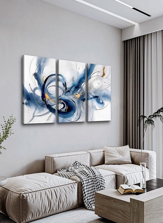 TTHYUEWS Abstract Canvas Wall Decor - Bedroom & Living Room Modern Office Art - Minimalist Blue Ink Wall Paintings - 3 Pieces - Image 2