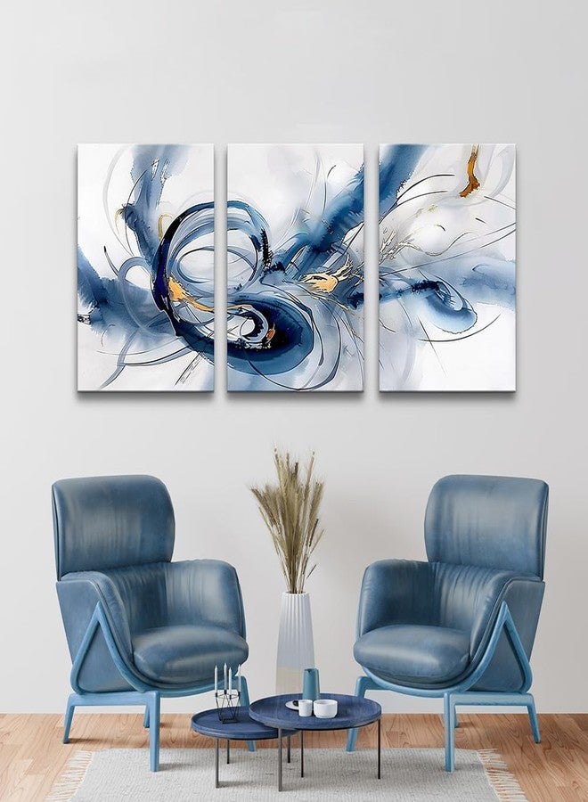 TTHYUEWS Abstract Canvas Wall Decor - Bedroom & Living Room Modern Office Art - Minimalist Blue Ink Wall Paintings - 3 Pieces - Image 5