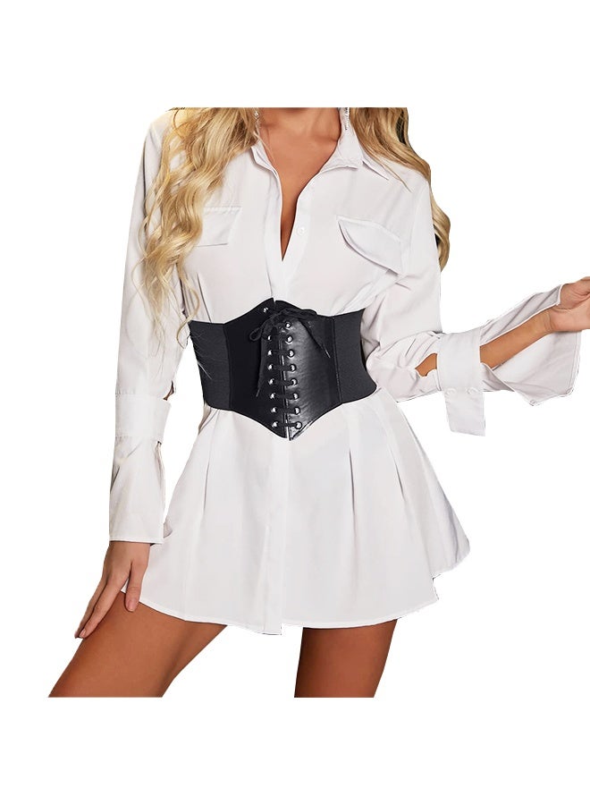 Free Size Corset Belt，Black Corset Waist Belt For Women, Wide Elastic Tie Waspie Belt For Dresses - Image 1