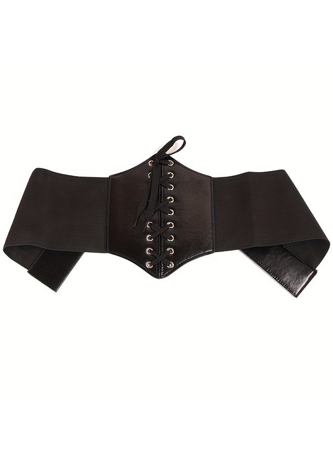 Free Size Corset Belt，Black Corset Waist Belt For Women, Wide Elastic Tie Waspie Belt For Dresses - Image 3