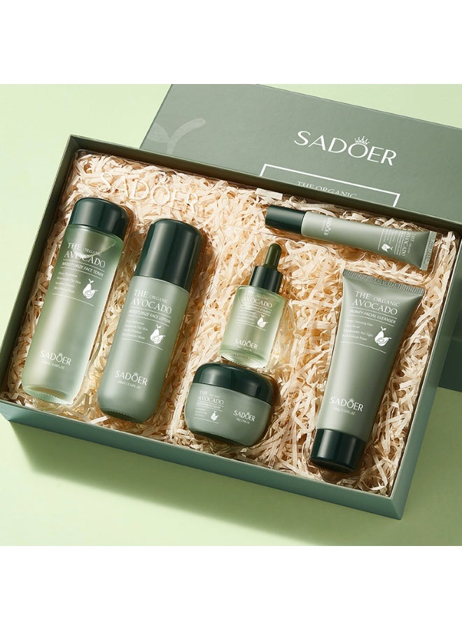SADOER Avocado Skincare Set, 6-In-1 Halal Skincare Gift Set With Facial Cleanser, Face Serum, Face Cream, Eye Cream, Toner  Lip Balm, Organic, Hydrating Kit,Anti-Aging Skin Care Kit For Women, Birthday Gif - Image 1