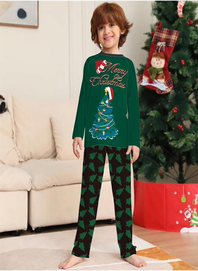 بيبي كلو Christmas Tree printed green t-shirt with printed pajama set for kids