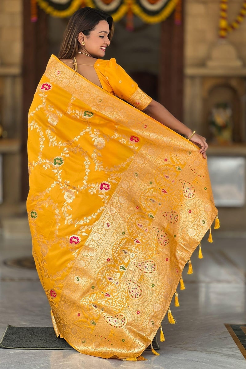 SGF11 Women's Kanjivaram Pure Soft Silk Designer Saree With Blouse Piece (Gold Yellow) - Image 4