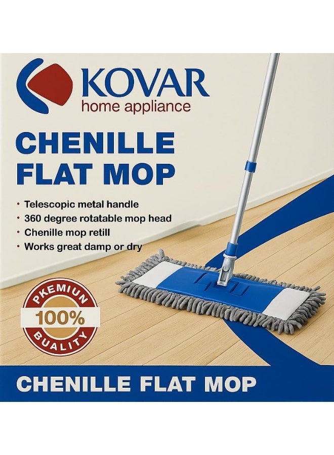 kovar ممسحة كوفار شنيلا المسطحة، مقبض تلسكوبي 80-135 سم، لتنظيف الأرضيات - Image 2