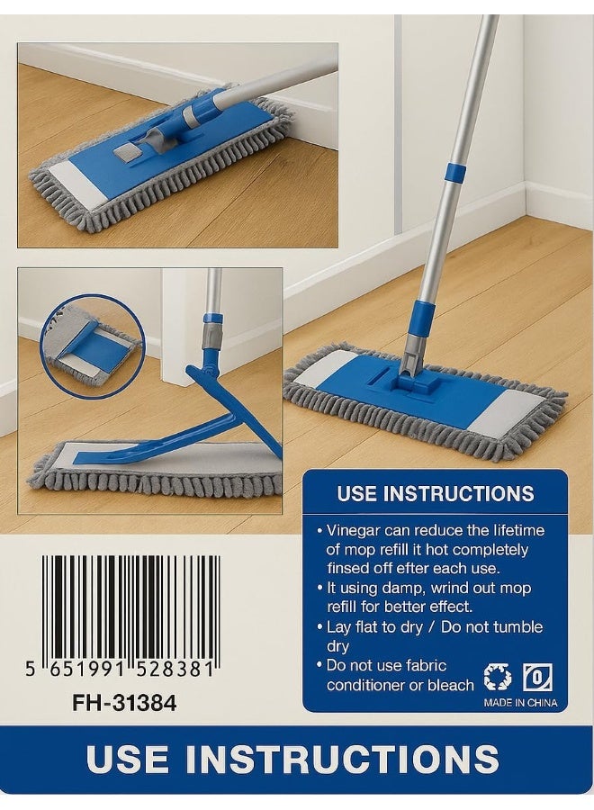 kovar ممسحة كوفار شنيلا المسطحة، مقبض تلسكوبي 80-135 سم، لتنظيف الأرضيات - Image 3