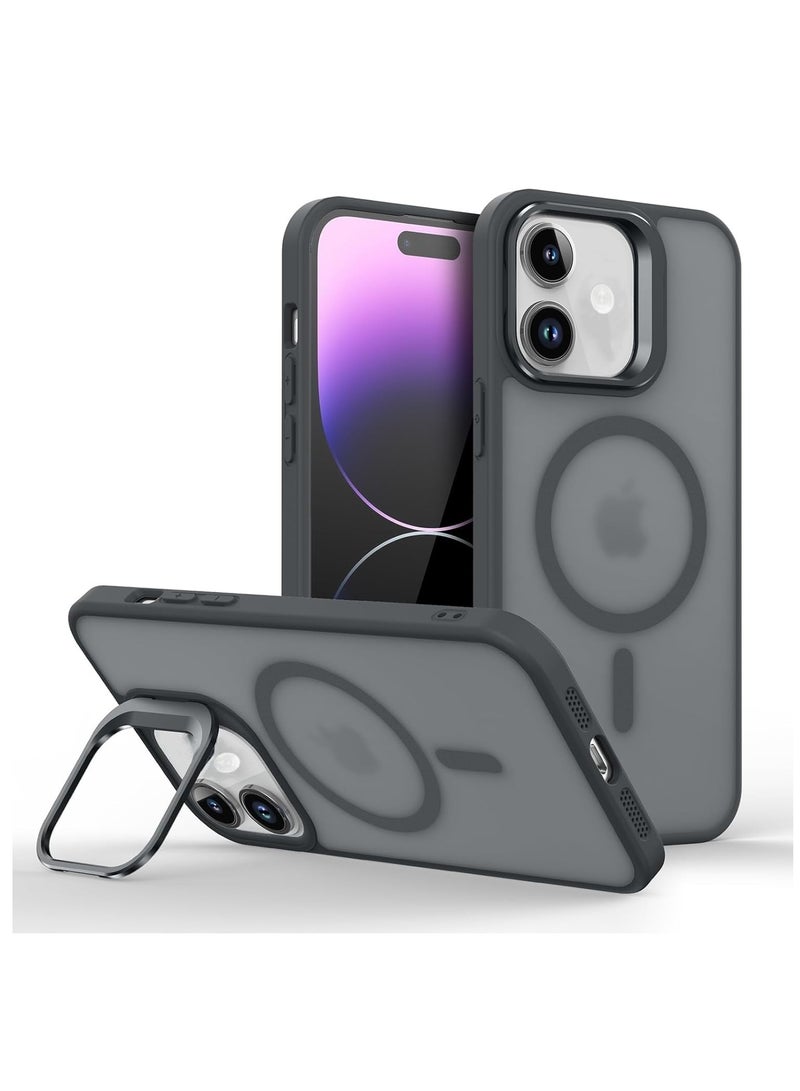 Aookay Case for iPhone 16 Compatible with MagSafe, Built-in Invisible Camera Stand, Translucent Matte Skin Feeling Protective Phone Cover (Black) - Image 1