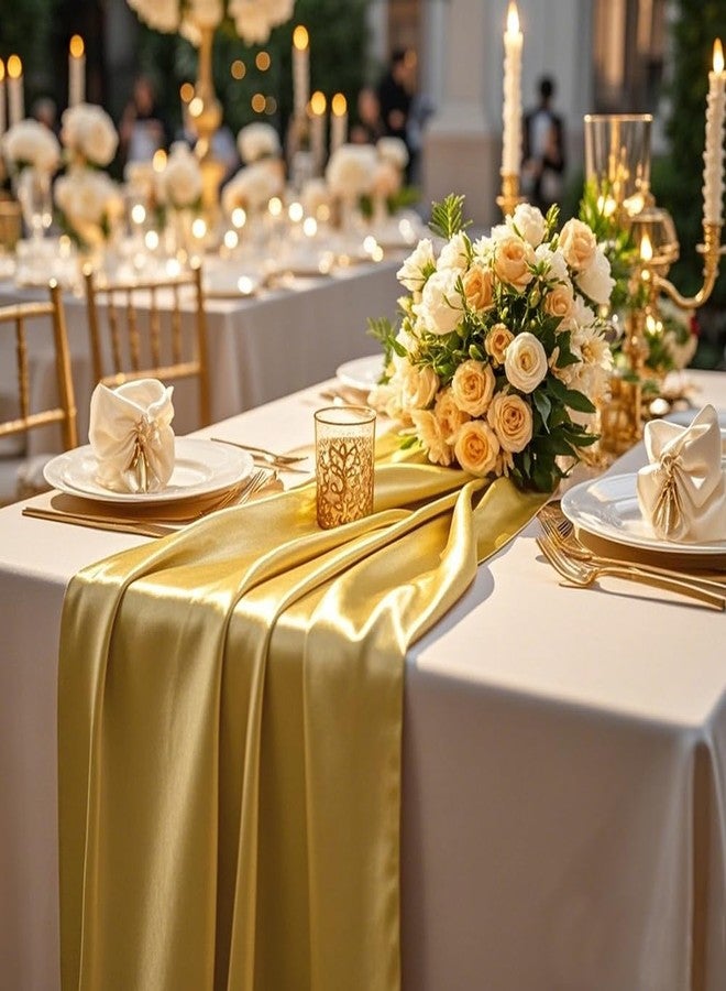 Gankar 10 Pack Gold Satin Table Runners, 12 x 108 Inch Long Gold Table Runner for Christmas Party Wedding Birthday Banquet Decor, Table Runners for Round Tables - Image 2