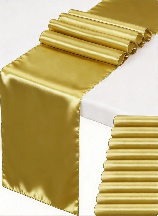 Gankar 10 Pack Gold Satin Table Runners, 12 x 108 Inch Long Gold Table Runner for Christmas Party Wedding Birthday Banquet Decor, Table Runners for Round Tables - Image 1