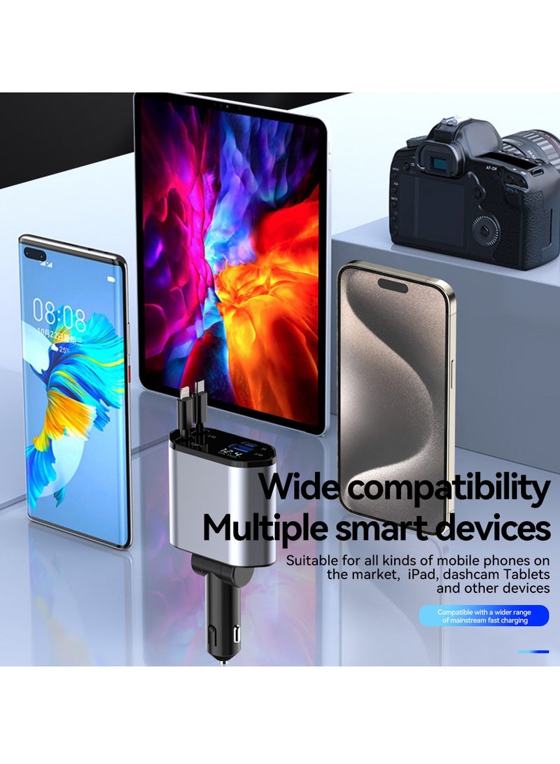 4 in 1 66W Retractable Car Charger Compatible with iPhone 15/14/13/12/11 Fast Car Power Adapter 800mm Cables Type-C Output Max 66W USB and Display - Image 5