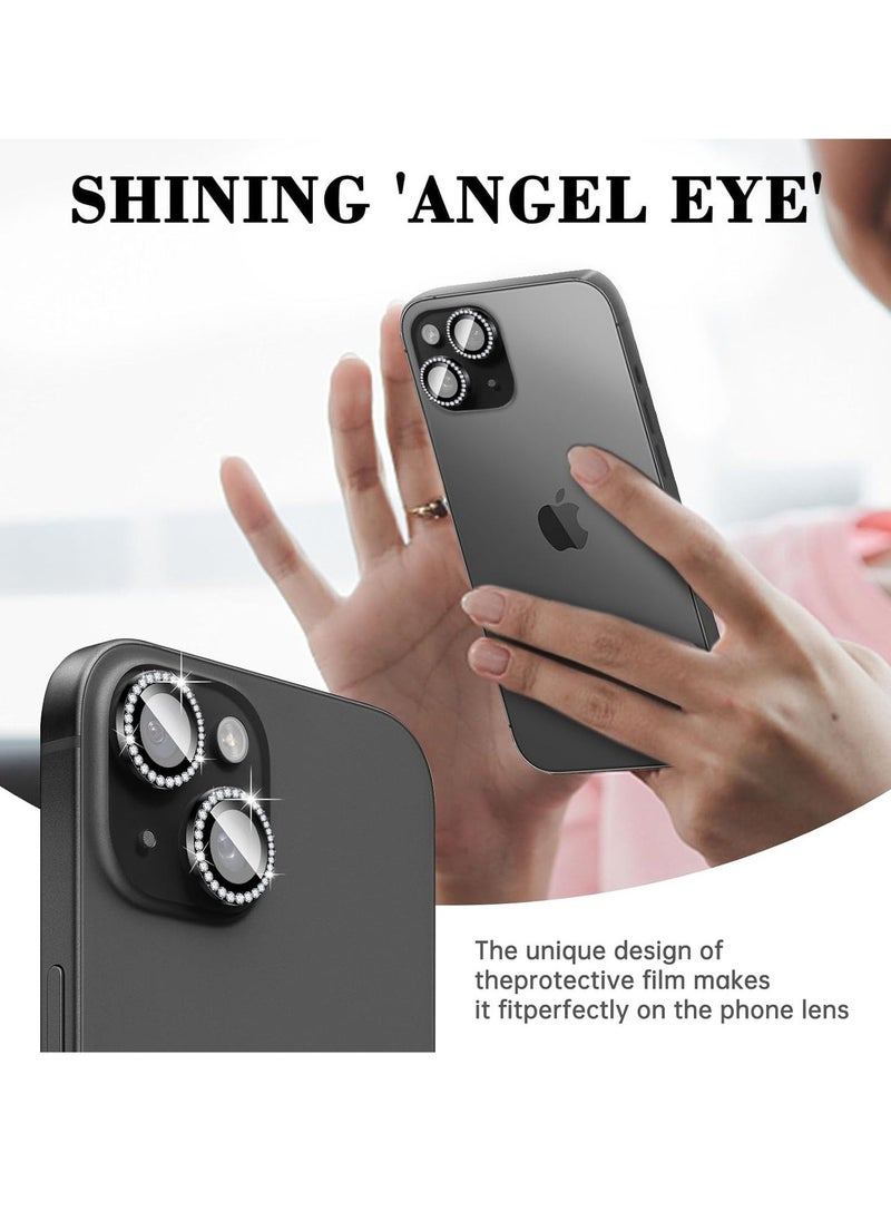 Raxoom Bling Diamond Camera Lens Protector for iPhone 16/16 Plus - Tempered Glass Cover with Metal Alignment Rings and Glitter Finish, Black - Image 3