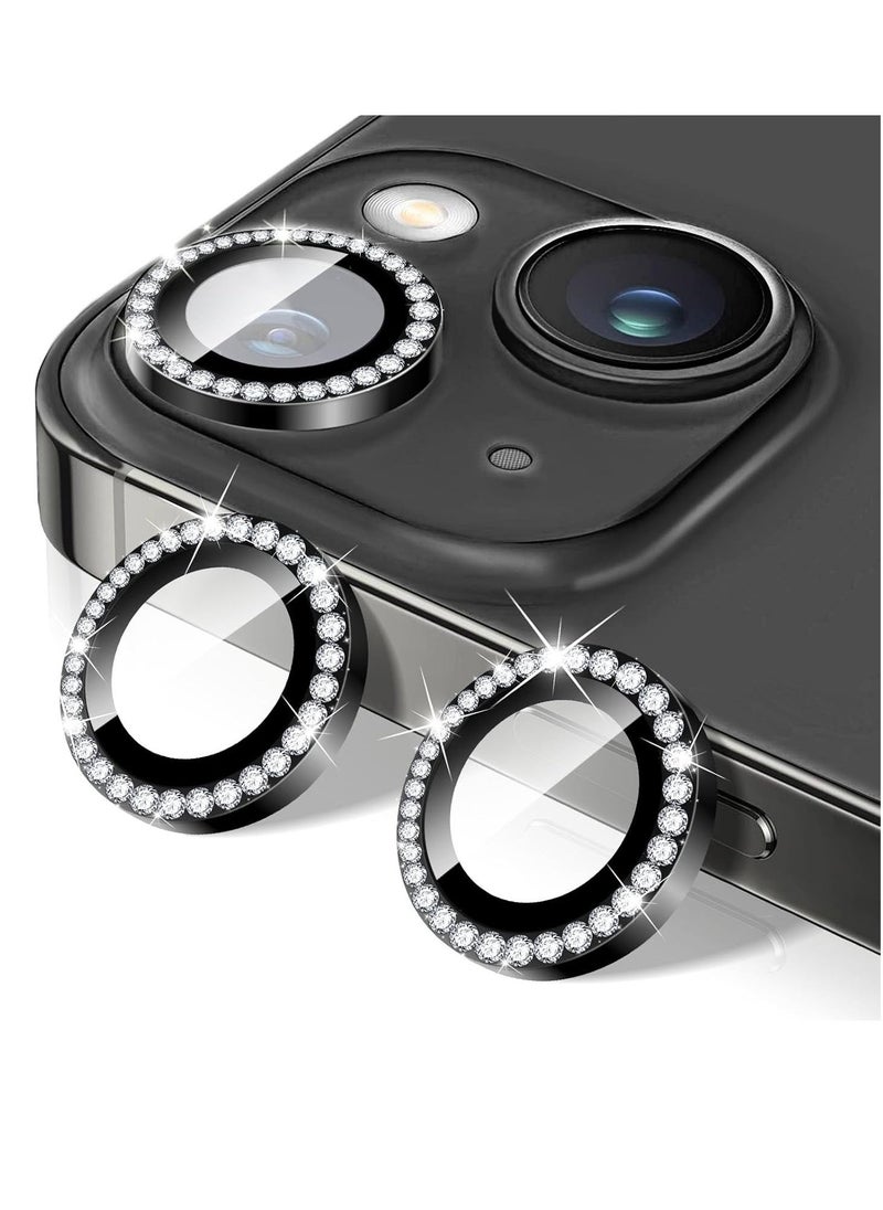 Raxoom Bling Diamond Camera Lens Protector for iPhone 16/16 Plus - Tempered Glass Cover with Metal Alignment Rings and Glitter Finish, Black - Image 1