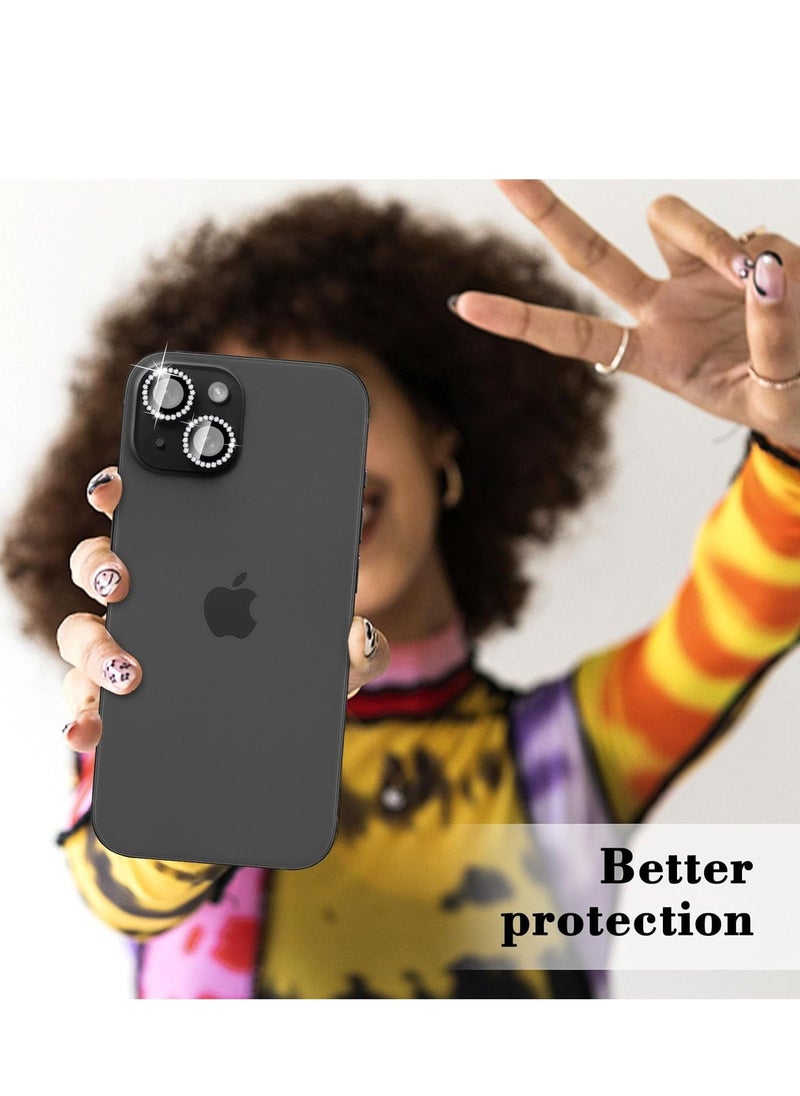 Raxoom Bling Diamond Camera Lens Protector for iPhone 16/16 Plus - Tempered Glass Cover with Metal Alignment Rings and Glitter Finish, Black - Image 5