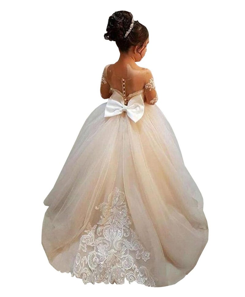 GU ZI YANG Ivory Lace Long Sleeve Flower Girl Dresses Princess Gown Pageant Dress GZY202-IV-8 - Image 1