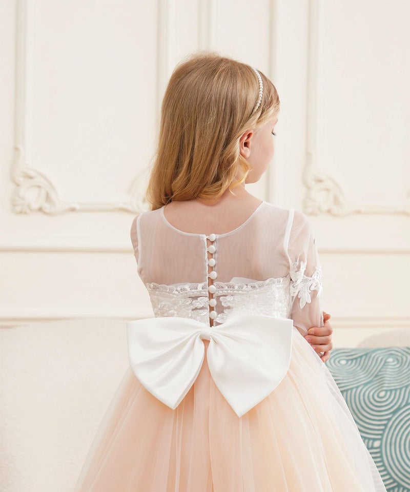 GU ZI YANG Ivory Lace Long Sleeve Flower Girl Dresses Princess Gown Pageant Dress GZY202-IV-8 - Image 5
