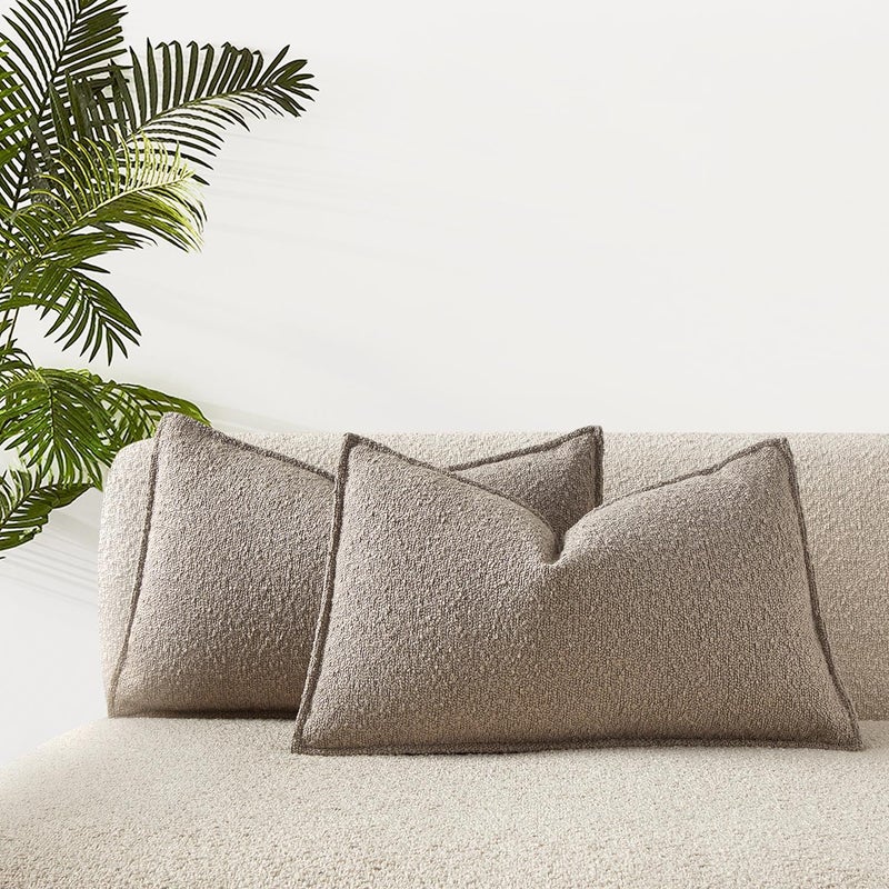 JUSPURBET Grey Boucle Textured Lumbar Throw Pillow Covers Set of 2 for Couch Bedroom Sofa Living Room Decorative Soft Euro Thick Broadside Cushion Cases with Hidden Zipper - Image 1