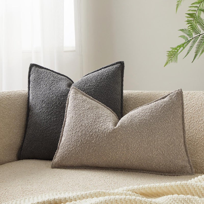 JUSPURBET Grey Boucle Textured Lumbar Throw Pillow Covers Set of 2 for Couch Bedroom Sofa Living Room Decorative Soft Euro Thick Broadside Cushion Cases with Hidden Zipper - Image 2