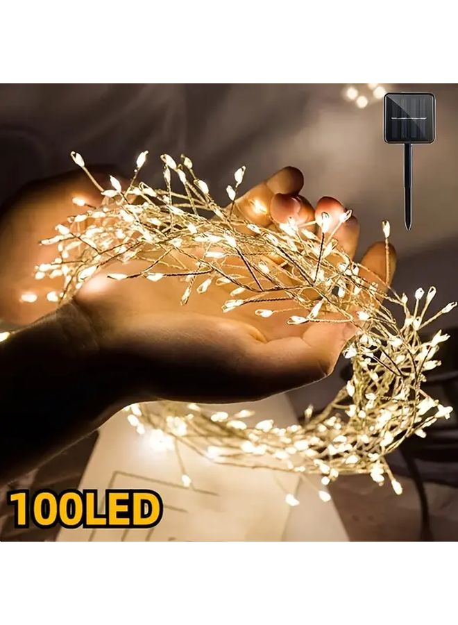 5M 100 LED Solar Firecracker String Lights Warm White For Indoor Christmas Tree - Image 2
