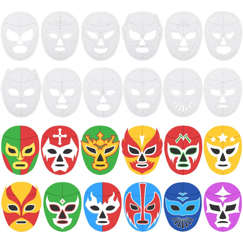 Sosation 72 Pcs Color Your Own Lucha Libre Masks Papel Picado Party DIY Blank Paper Mexican Luchador Masks with Ropes Graffiti Craft for Mexican Traditional Fiesta Birthday Party Favors - Image 1