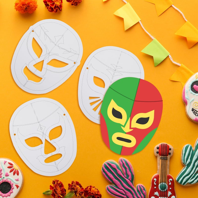 Sosation 72 Pcs Color Your Own Lucha Libre Masks Papel Picado Party DIY Blank Paper Mexican Luchador Masks with Ropes Graffiti Craft for Mexican Traditional Fiesta Birthday Party Favors - Image 5