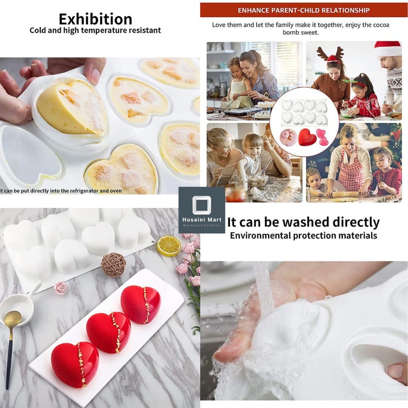 Husaini Mart HUSAINI MART 8 Slot 1 Pieces Heart Shaped Chocolate Mold Silicone Fondant Chocolate Mousse Cake Molds Tray Multifunction 3D Candy Dessert Molds for Home Kitchen DIY Baking Tools Pack of 1  - Image 3
