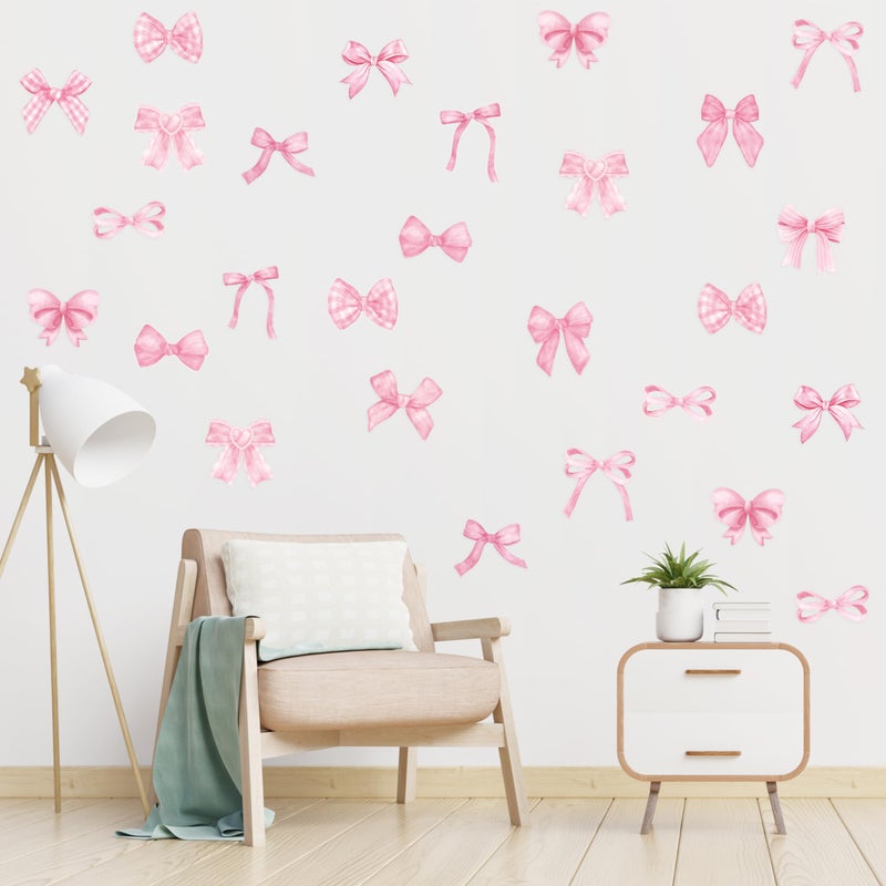 A1diee Bowtie Decal Pink Bow Wall Stickers - 60Pcs Watercolor Coquette Aesthetic Wall Stickers Light Pink Bow Knot Wall Art Decor Vinyl Peel and Stick Room Decor for Kindergarten Nursery Bedroom - Image 1