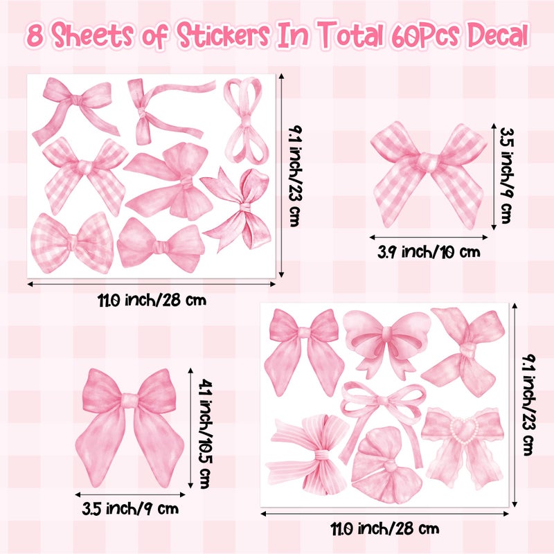 A1diee Bowtie Decal Pink Bow Wall Stickers - 60Pcs Watercolor Coquette Aesthetic Wall Stickers Light Pink Bow Knot Wall Art Decor Vinyl Peel and Stick Room Decor for Kindergarten Nursery Bedroom - Image 3