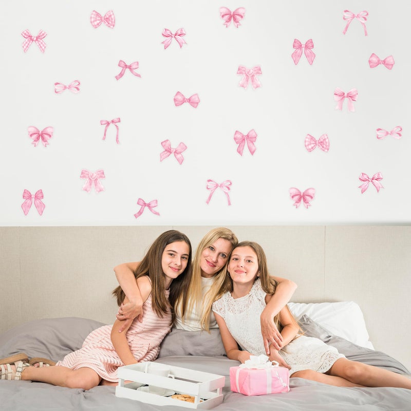 A1diee Bowtie Decal Pink Bow Wall Stickers - 60Pcs Watercolor Coquette Aesthetic Wall Stickers Light Pink Bow Knot Wall Art Decor Vinyl Peel and Stick Room Decor for Kindergarten Nursery Bedroom - Image 5