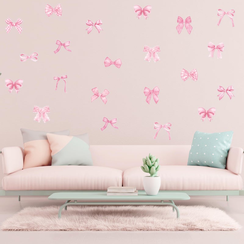 A1diee Bowtie Decal Pink Bow Wall Stickers - 60Pcs Watercolor Coquette Aesthetic Wall Stickers Light Pink Bow Knot Wall Art Decor Vinyl Peel and Stick Room Decor for Kindergarten Nursery Bedroom - Image 4