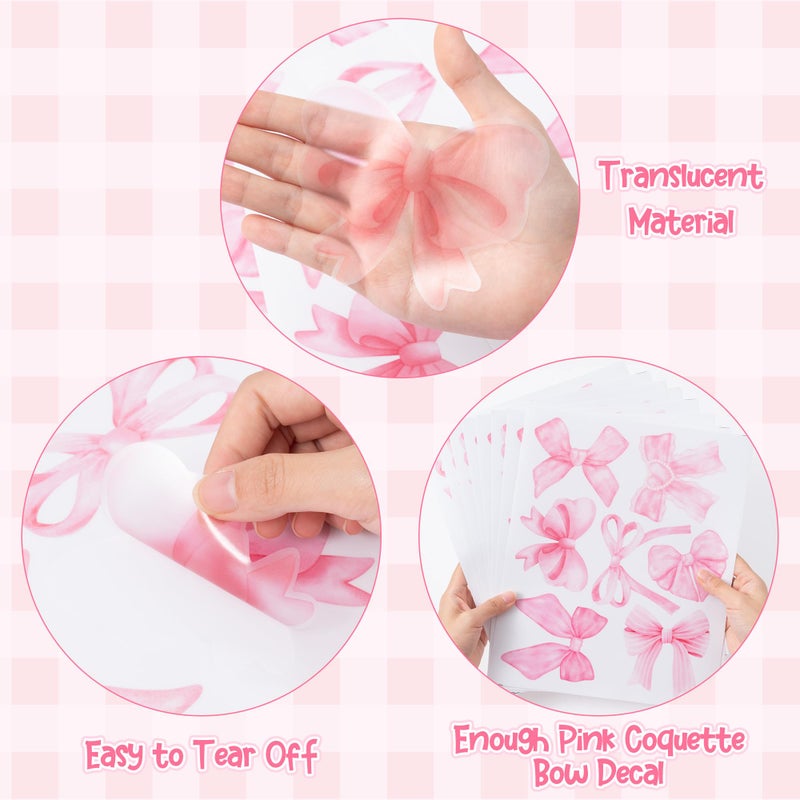 A1diee Bowtie Decal Pink Bow Wall Stickers - 60Pcs Watercolor Coquette Aesthetic Wall Stickers Light Pink Bow Knot Wall Art Decor Vinyl Peel and Stick Room Decor for Kindergarten Nursery Bedroom - Image 2