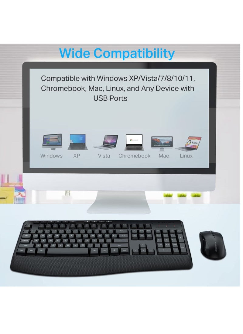 E-YOOSO - 2.4G Wireless Keyboard and Mouse Combo,Full-Sized Ergonomic Keyboard with Palm Rest, Large Office Keyboard, 2400 DPI Mouse, Wireless Keyboard for Windows, Mac - Image 1