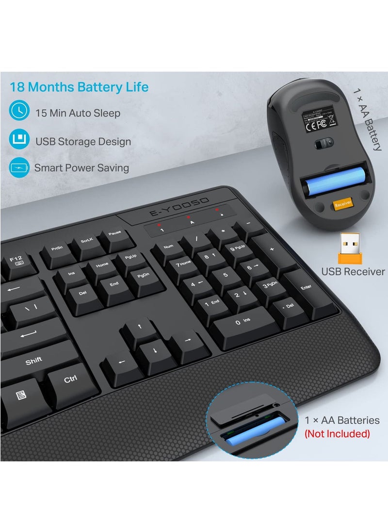 E-YOOSO - 2.4G Wireless Keyboard and Mouse Combo,Full-Sized Ergonomic Keyboard with Palm Rest, Large Office Keyboard, 2400 DPI Mouse, Wireless Keyboard for Windows, Mac - Image 1