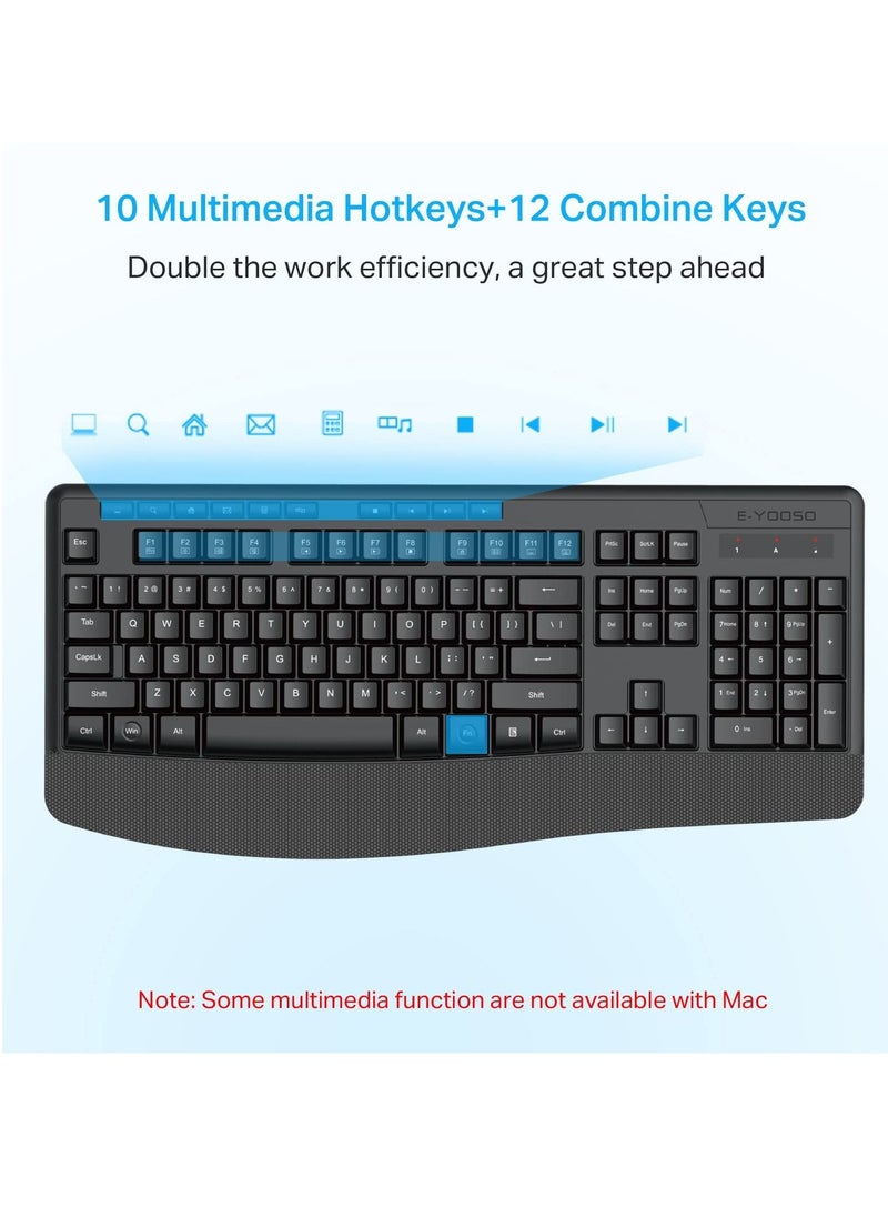 E-YOOSO - 2.4G Wireless Keyboard and Mouse Combo,Full-Sized Ergonomic Keyboard with Palm Rest, Large Office Keyboard, 2400 DPI Mouse, Wireless Keyboard for Windows, Mac - Image 1