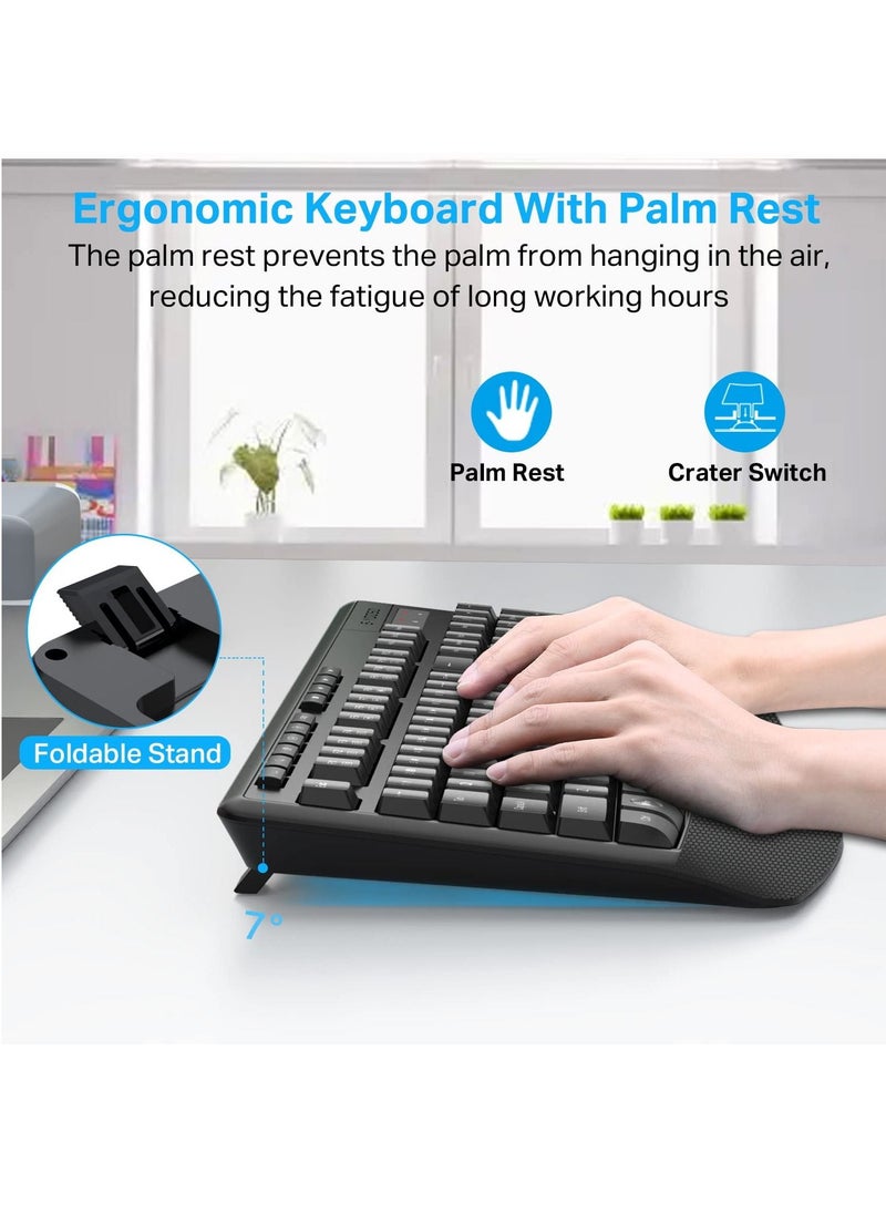 E-YOOSO - 2.4G Wireless Keyboard and Mouse Combo,Full-Sized Ergonomic Keyboard with Palm Rest, Large Office Keyboard, 2400 DPI Mouse, Wireless Keyboard for Windows, Mac - Image 1