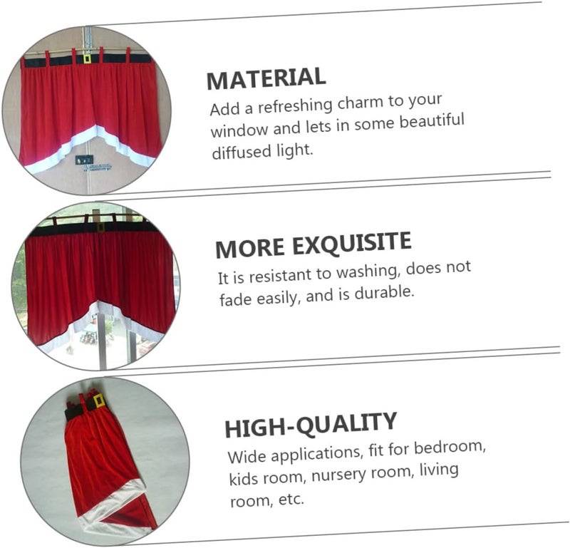 Christmas Window Curtains Red Valance Drapery Panels 92x160x77cm Xmas Decorative Curtain for Living Room Kitchen Home Holiday Décor - Image 3